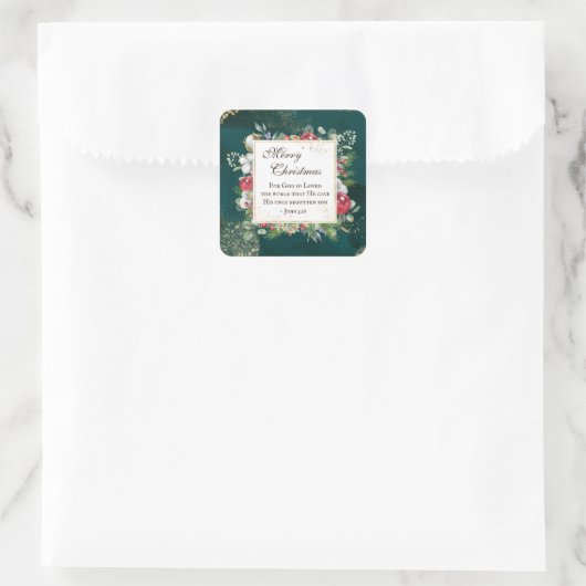 ヨハネ3:16神は世界を愛し、クリスマス スクエアシール (バッグ)