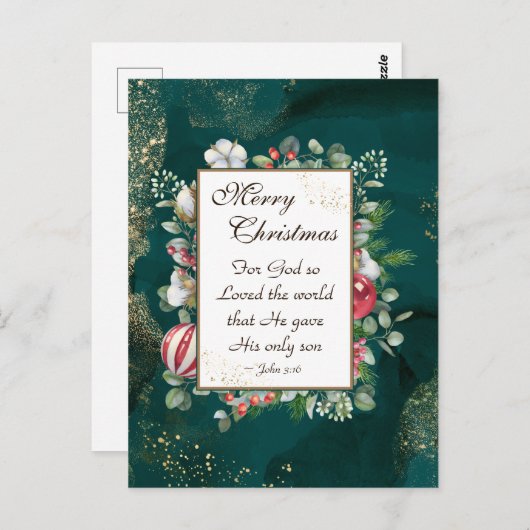 ヨハネ3:16神は世界を愛し、クリスマス ポストカード (正面/裏面)