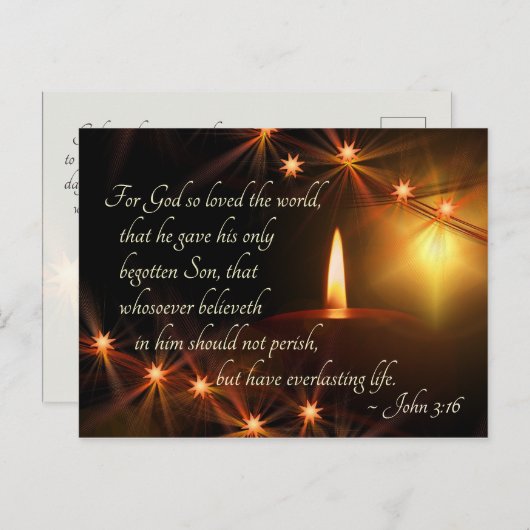 ヨハネ3:16神は世界を愛し、聖降誕祭ろうそく ポストカード (正面/裏面)