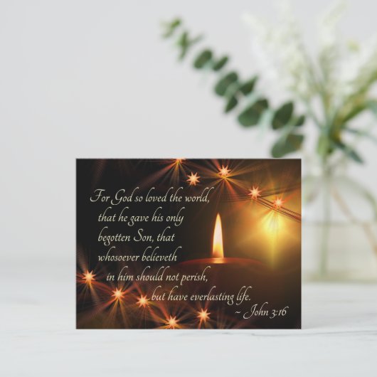 ヨハネ3:16神は世界を愛し、聖降誕祭ろうそく ポストカード (スタンド正面)