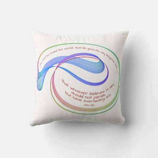 ヨハネ3:16神は虹のフラクタル白を愛した クッション (裏面)