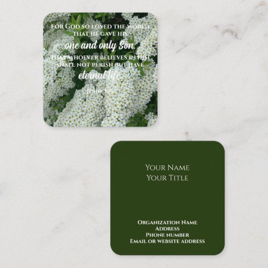 ヨハネ3:16聖なる書物、 経典カード花写真カスタム文字 スクエア名刺 (正面/裏面)