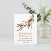 ヨハネ3:16聖書の聖句キリスト教の金ゴールドクリスマス シーズンポストカード (スタンド正面)