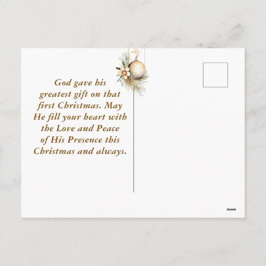 ヨハネ3:16聖書の聖句キリスト教の金ゴールドクリスマス シーズンポストカード (裏面)