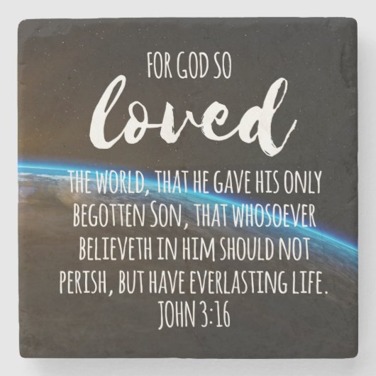 ヨハネ3:16聖書の聖句クリスチャン ストーンコースター (正面)