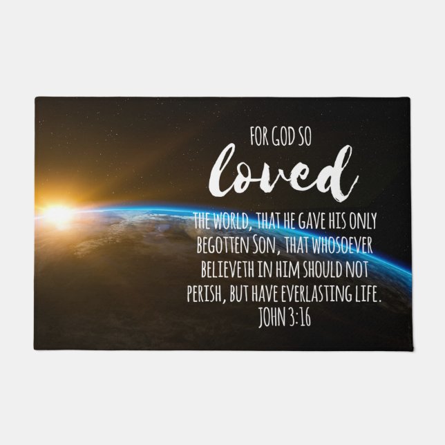 ヨハネ3:16聖書の聖句クリスチャン ドアマット (正面)