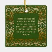 ヨハネ3:16聖書の聖句グリーンカスタムクリスマス セラミックオーナメント (正面)