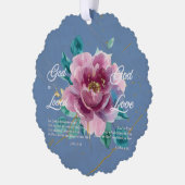 ヨハネ3 16聖書聖句ブルーピンクフローラクリスチャン オーナメントカード (左)