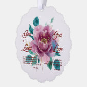 ヨハネ3 16聖書聖句ホワイトピンクフローラクリスチャン オーナメントカード (左)