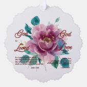ヨハネ3 16聖書聖句ホワイトピンクフローラクリスチャン オーナメントカード (正面)