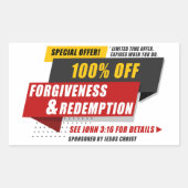 ヨハネ3:16赦しと贖罪の特別提供 長方形シール (正面)