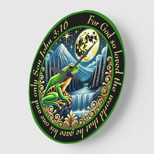 ヨハネ3:16黄金のカエルが完璧に飛び素朴込む ラージ壁時計 (傾斜)