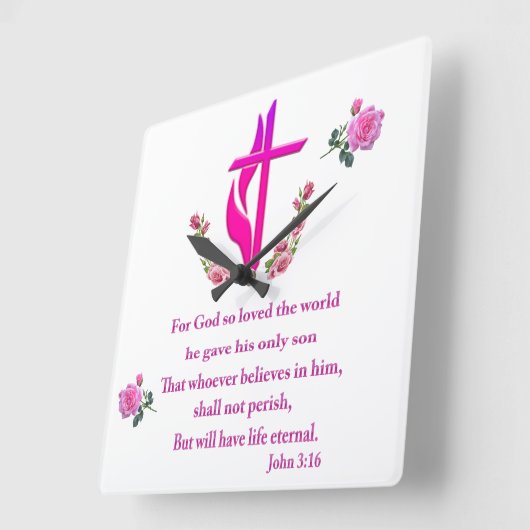 ヨハネ3:16 スクエア壁時計 (傾斜)