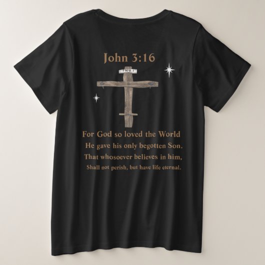 ヨハネ3:16 プラスサイズTシャツ (デザイン裏面)