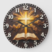 ヨハネ3:16 永遠の光の聖書 ラージ壁時計 (正面)