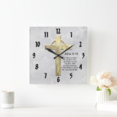 ヨハネ3:16（白） スクエア壁時計 (ホーム)