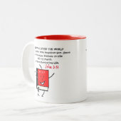 ヨハネ3:16 – 神は世を愛し与えた ツートーンマグカップ (正面左)