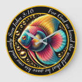 ヨハネ3:16 Christian Underwater Glow Betta ラージ壁時計 (正面)