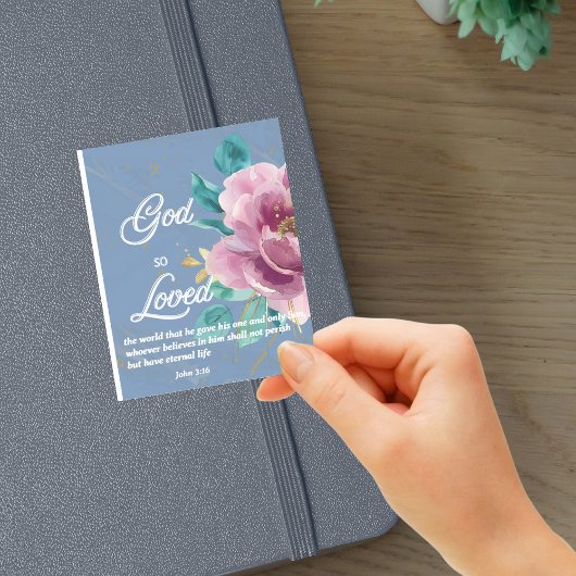 ヨハネ3:16 God so loved Blue Bible Verse シール