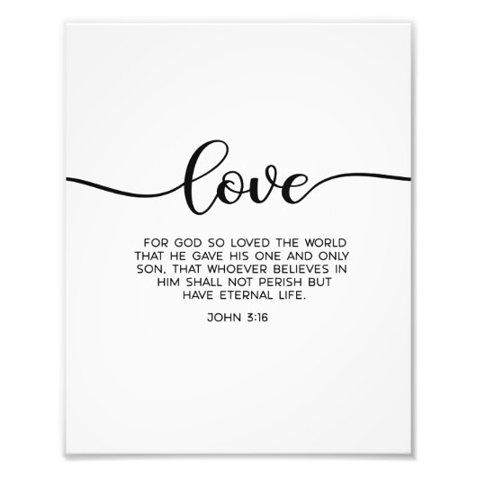 ヨハネ3:16, Love bible verse wall decor フォトプリント (正面)