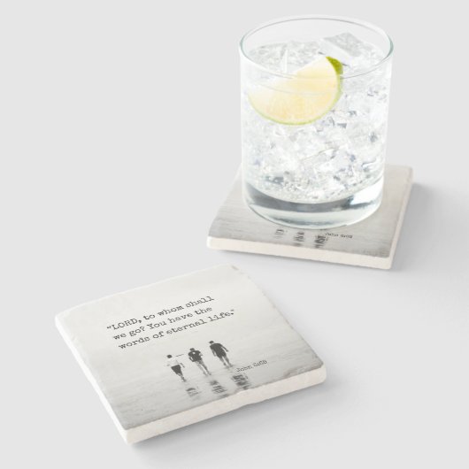 ヨハネ6:68主よ、わたしたちは誰に行こうか。聖書の聖句 ストーンコースター (横)