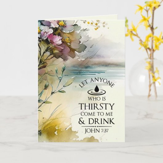 ヨハネ7:37わたしに対し来て渇いている者は カード (黄色い花)