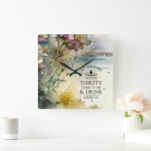 ヨハネ7:37わたしに対し来て渇いている者は スクエア壁時計 (ホーム)