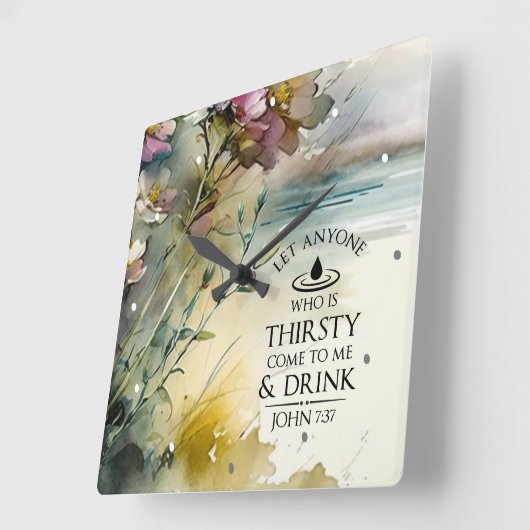 ヨハネ7:37わたしに対し来て渇いている者は スクエア壁時計 (傾斜)