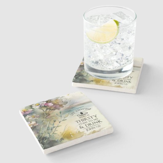 ヨハネ7:37わたしに対し来て渇いている者は ストーンコースター (横)