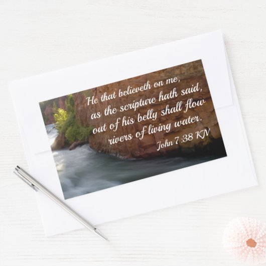 ヨハネ7:38わたしを信じる者 長方形シール (封筒)