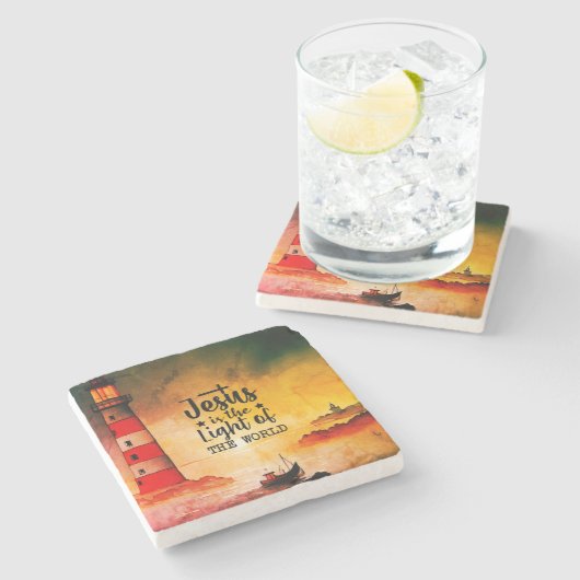 ヨハネ8イエスは世界灯台の光である ストーンコースター (横)