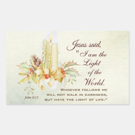 ヨハネ8:12イエスは言われた、「わたしは世の光である 長方形シール (正面)