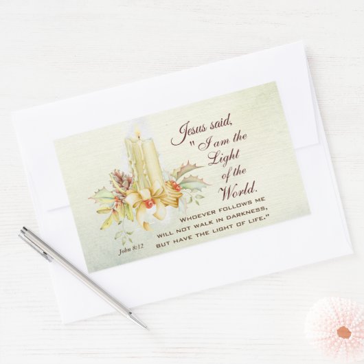 ヨハネ8:12イエスは言われた、「わたしは世の光である 長方形シール (封筒)
