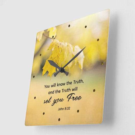 ヨハネ8:32真理は、あなた方に自由な聖書の聖句を与える スクエア壁時計 (傾斜)