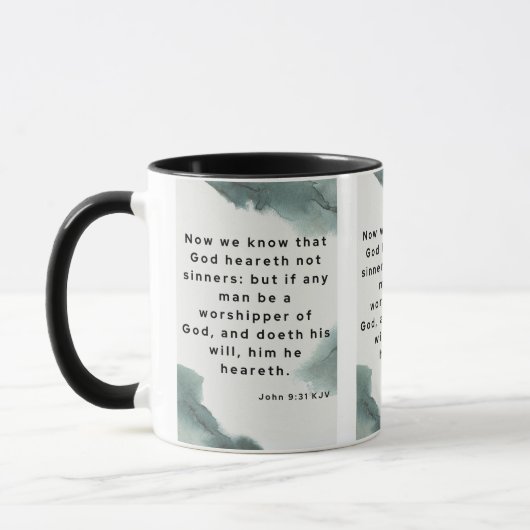 ヨハネ9:31 KJV聖書の詩Pic 2-Tone Mug マグカップ (左)