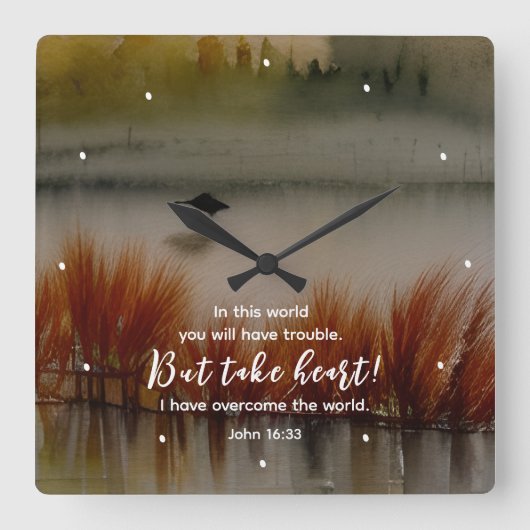 ヨハネ 16:33 勝利の聖書の言葉 クリスチャン スクエア壁時計 (正面)