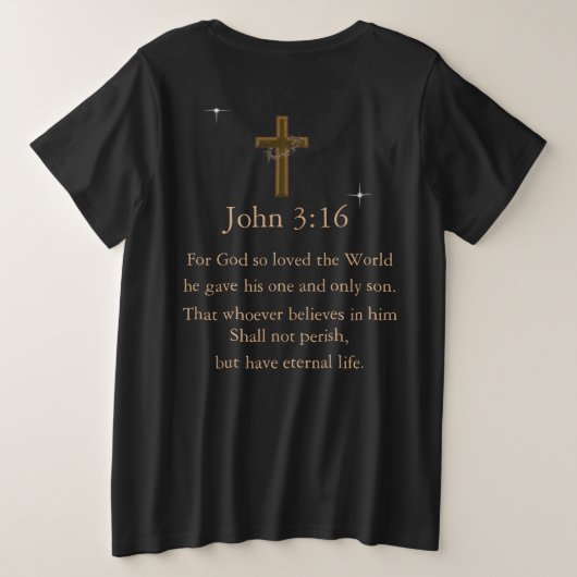 ヨハネ 3:16 プラスサイズTシャツ (デザイン裏面)