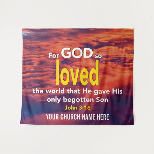 ヨハネ 3:16 神は、 御自分の愛するこの世界を、 その御子を遣わしてくださった。 タペストリー (正面(横))