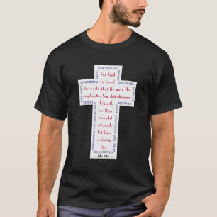ヨハネ 3:16 赤、白、青の十字 Tシャツ