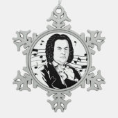 ヨハン・セバスチャン・バッハポートレート/メモ付きバスト スノーフレークピューターオーナメント (正面)