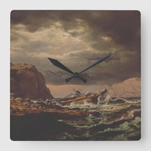 ヨハン・ダールによるノルウェー海岸の難破船 スクエア壁時計 (正面)