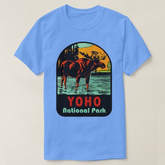 ヨホナショナルパークBCムースヴィンテージトラベルデカール Tシャツ (デザイン正面)