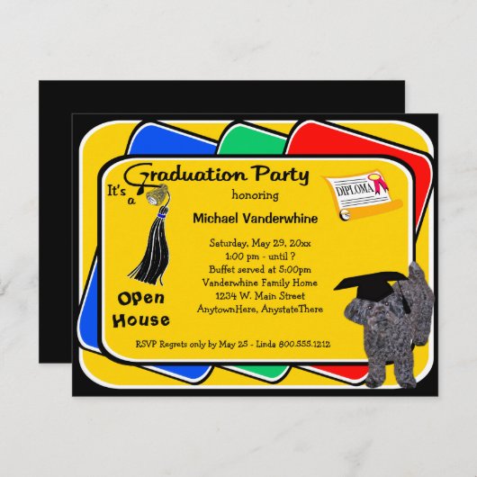 ヨルキエポ·ブラック卒業パーティー招待状 招待状 (正面/裏面)