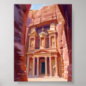 ヨルダンのペトラ遺跡の旅の絵 水彩画 ポスター (正面)