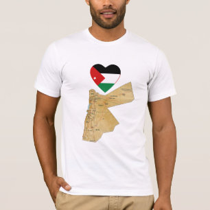 ヨルダンの旗のハートおよび地図のTシャツ Tシャツ