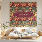 ヨルダンオレンジ&ブルゴーニュフローラアールヌーボー フリースブランケット