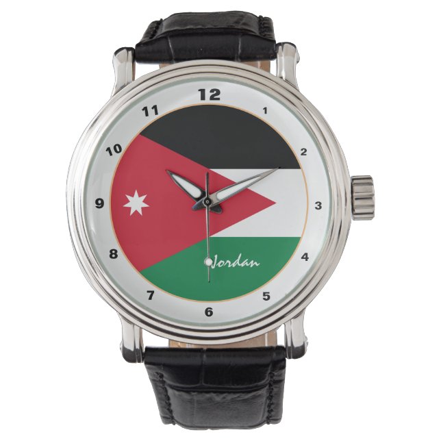 ヨルダン国旗とヨルダントレンディーファッション/デザイン 腕時計 (正面)
