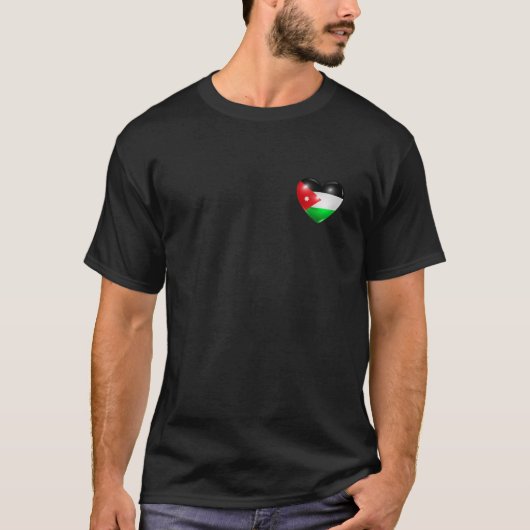 ヨルダン国旗のハートプライドメンズウィメンズキッズ Tシャツ (正面)
