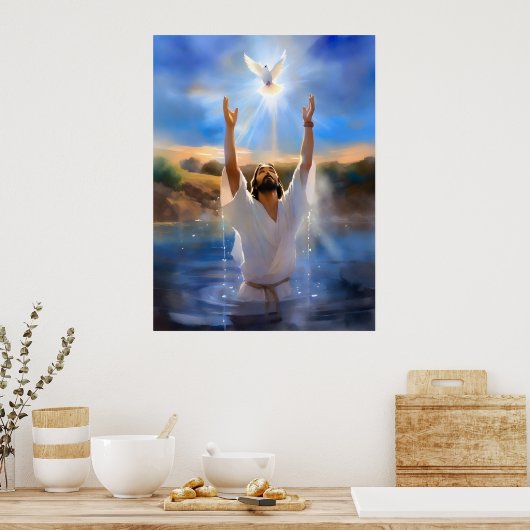 ヨルダン川で洗礼を受けているイエス ポスター (キッチン)