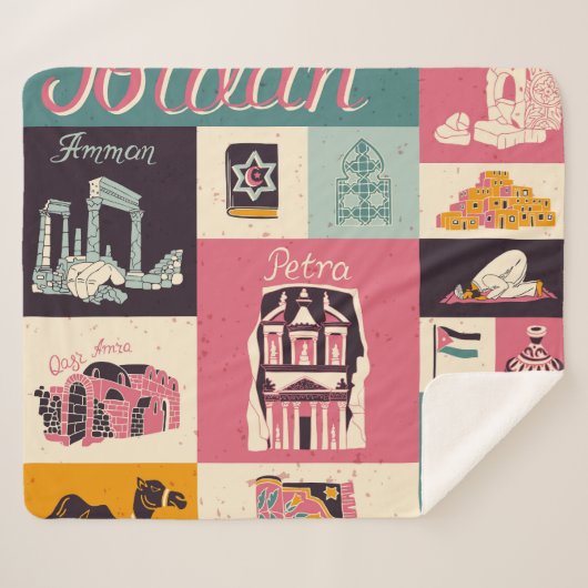 ヨルダン文化レトロ図解入りの、写真付きの記号 シェルパブランケット (正面(横))